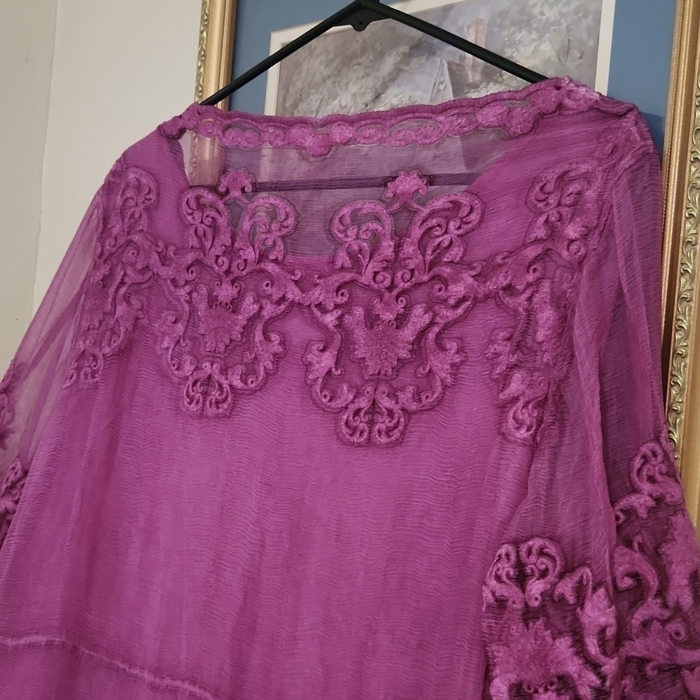 Soft Surroundings Hermosa Silk Tunic Dress P Large Plumberry Holidays Luxury - Picture 13 of 16
